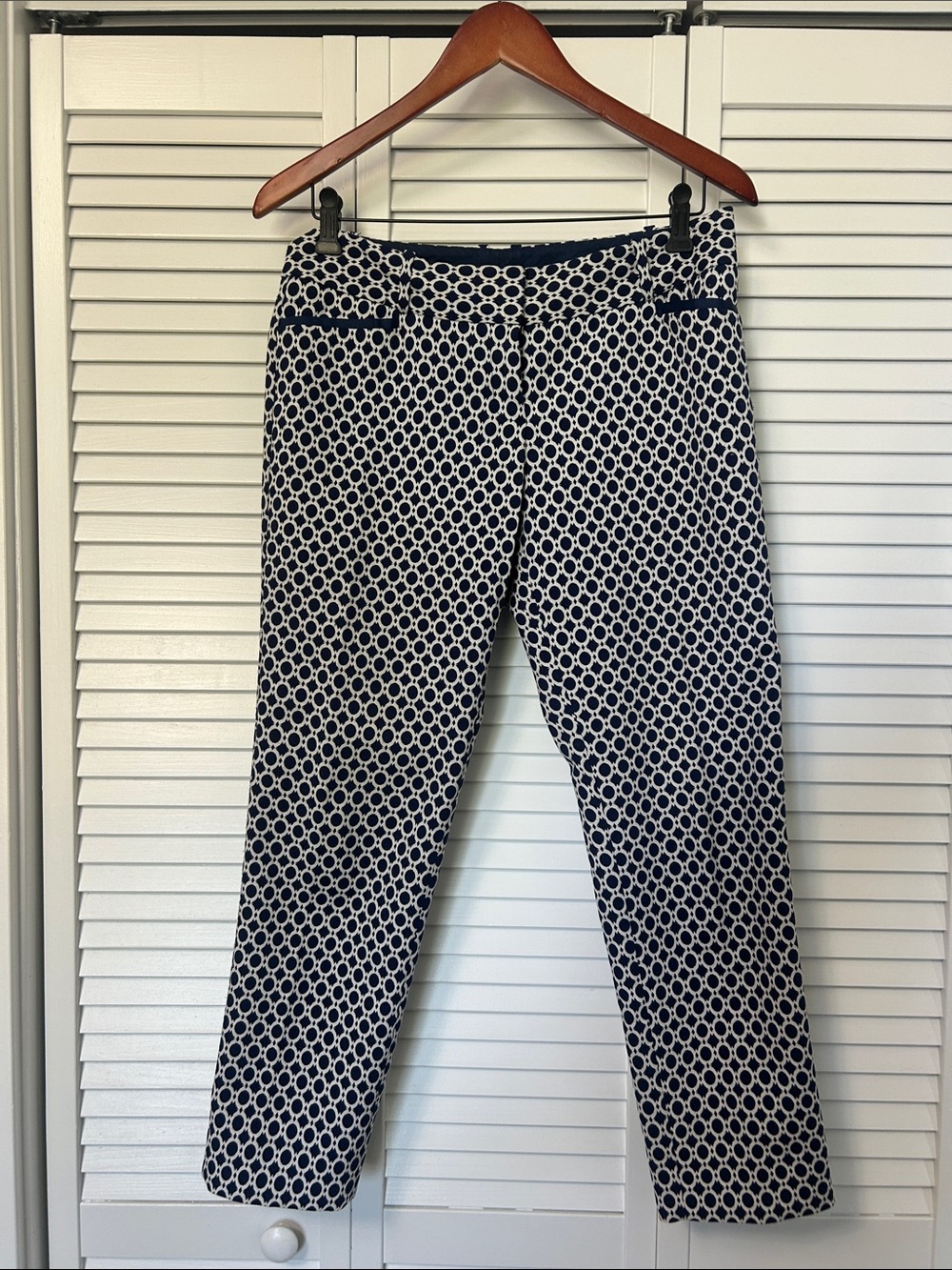 The Limited Navy & White Geometric Slim Capris